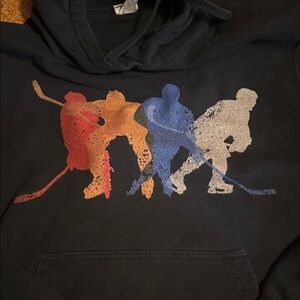 Port and Company Black Hoodie with Multicolor Hockey Design